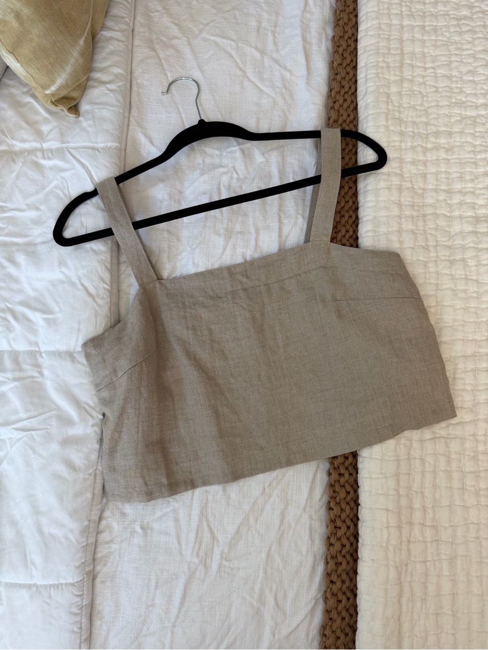 Rowie the Label Beige Linen Square Neck Crop Tank